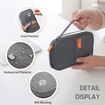Travel Passport Wallet, Lightweight Large Family Passport Holder RFID Passport Cover Case Waterproof Bag Document Organizer for Women & Men-Grey
