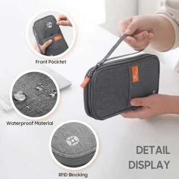 Travel Passport Wallet, Lightweight Large Family Passport Holder RFID Passport Cover Case Waterproof Bag Document Organizer for Women & Men-Grey