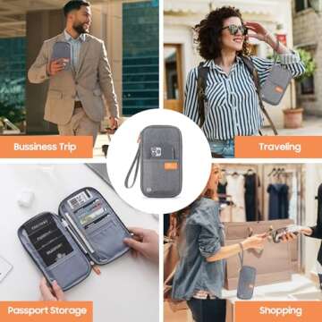 Travel Passport Wallet, Lightweight Large Family Passport Holder RFID Passport Cover Case Waterproof Bag Document Organizer for Women & Men-Grey