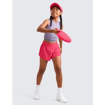 CRZ YOGA Girls 2 in 1 Dolphin Athletic Running Shorts with Pockets High Waist Teen Kid Workout Casua...