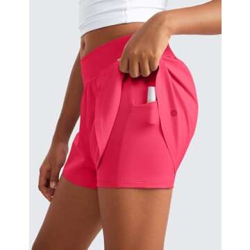 CRZ YOGA Girls 2 in 1 Dolphin Athletic Running Shorts with Pockets High Waist Teen Kid Workout Casual Tennis Soccer Split Lip Gloss Pink Medium