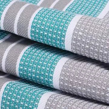 Honeycomb Stripe Kitchen Towel 18x28inch Teal/Mercury,100% Cotton, Quick Dry, Tea Towels, Bar Towels, Highly Absorbent,Cleaning Towels, Kitchen Tea Towels, Pure Cotton, Absorbent Dish Cloth Set of 6