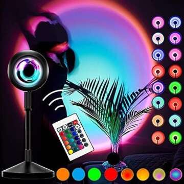 GUPOF Sunset Lamp Projector,16 Color LED Rainbow Sunset Projection Lamp with Remote,360 Degree Rotation Night Light for Party Bedroom Home Decor.