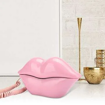 sjlerst Desk Landline Phone, Landline Phone, Pink Lips Shape Telephone, for Home Decoration,(Pink)