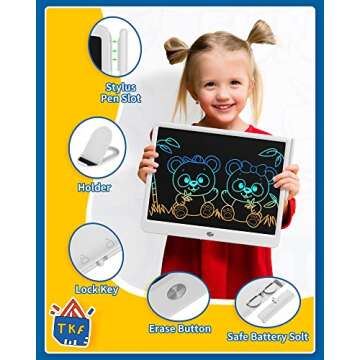TEKFUN Easter Gifts for Kids, 15inch LCD Writing Tablet Drawing Board, Teen Girl Boy Gifts Age 8 and Up, Birthday Gifts for All Age Groups, Erasable Writing Tablet for Business Meeting (White)