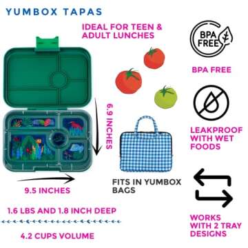 Yumbox Tapas 4.2 Cups Bento Lunch Box: Leakproof 4-Compartment Design - Perfect for Healthy and Port...