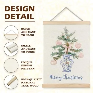 LUVADIAN Chinoiserie Christmas Decor ，Christmas Tree Wall Art,Pink Coquette Wall Decor,Christmas Canvas Wall Art,Chinoiserie Wall Art,12x16 Inches