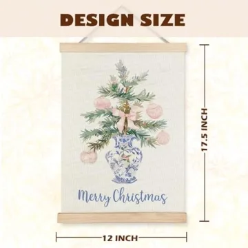 LUVADIAN Chinoiserie Christmas Decor ，Christmas Tree Wall Art,Pink Coquette Wall Decor,Christmas Canvas Wall Art,Chinoiserie Wall Art,12x16 Inches