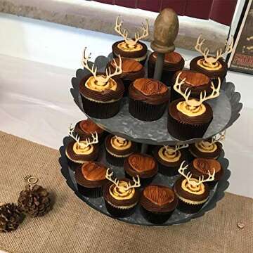 AUMIO Deer Cupcake Toppers Wooden Baby Shower Woodland Antler Cake Picks Party Decorations Wedding H...
