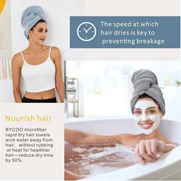 2 Pack Large Microfiber Hair Towel Wrap for Women, Anti Frizz Hair Drying Towel, Fast Dry Hair Turban for Wet Hair, Long, Thick, Curly Hair, Super Absorbent Soft Hair Towels (Blue & Gray)