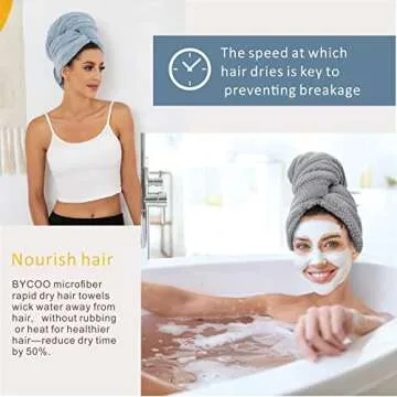 2 Pack Large Microfiber Hair Towel Wrap for Women, Anti Frizz Hair Drying Towel, Fast Dry Hair Turban for Wet Hair, Long, Thick, Curly Hair, Super Absorbent Soft Hair Towels (Blue & Gray)