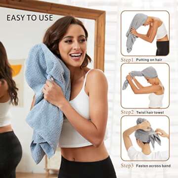 2 Pack Large Microfiber Hair Towel Wrap for Women, Anti Frizz Hair Drying Towel, Fast Dry Hair Turban for Wet Hair, Long, Thick, Curly Hair, Super Absorbent Soft Hair Towels (Blue & Gray)