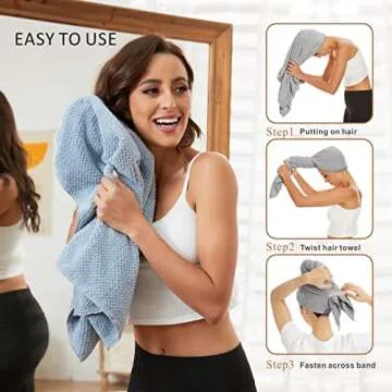 2 Pack Large Microfiber Hair Towel Wrap for Women, Anti Frizz Hair Drying Towel, Fast Dry Hair Turban for Wet Hair, Long, Thick, Curly Hair, Super Absorbent Soft Hair Towels (Blue & Gray)