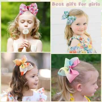 20 Colors 6Inch Large Big Hair Bows Grosgrain Ribbon Rainbow Alligator Clips Unicorn Hair Accessories For Baby Girls Toddlers Kids Children Teens Multi-colored