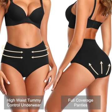 OPIBOO High Waisted Womens Cotton Underwear Tummy Control Double Layer Postpartum Essentials Panties Stretch Comfortable Briefs Black L