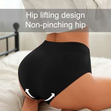 OPIBOO High Waisted Womens Cotton Underwear Tummy Control Double Layer Postpartum Essentials Panties Stretch Comfortable Briefs Black L