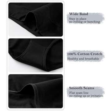OPIBOO High Waisted Womens Cotton Underwear Tummy Control Double Layer Postpartum Essentials Panties Stretch Comfortable Briefs Black L