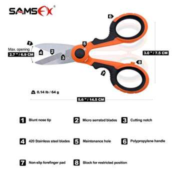 SAMSFX Fishing Heavy Duty Anti-Slip Serrated Edge Scissors Saltwater Freshwater Braid Scissors Braided Line Cutter with Plastic Belt Case Sheath Kit (Common Finger Hole)