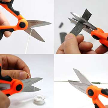 SAMSFX Fishing Heavy Duty Anti-Slip Serrated Edge Scissors Saltwater Freshwater Braid Scissors Braided Line Cutter with Plastic Belt Case Sheath Kit (Common Finger Hole)