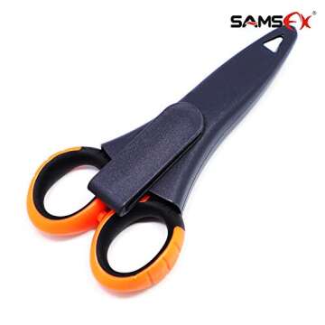 SAMSFX Fishing Heavy Duty Anti-Slip Serrated Edge Scissors Saltwater Freshwater Braid Scissors Braided Line Cutter with Plastic Belt Case Sheath Kit (Common Finger Hole)