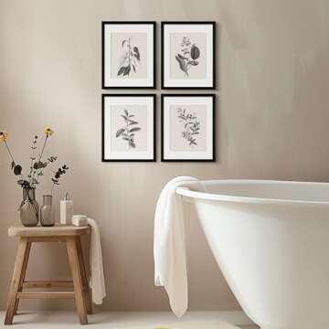 ArtbyHannah Framed Kitchen Wall Art, Grey Plant Rustic Wall Decor with Black Picture Frame Collage Set (4 Pack 11x14 inch)