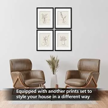 ArtbyHannah Framed Kitchen Wall Art, Grey Plant Rustic Wall Decor with Black Picture Frame Collage Set (4 Pack 11x14 inch)