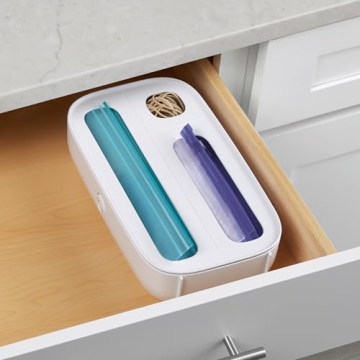 YouCopia StoraBag Drawer Food Bags Dispenser, 3-Slot, Plastic Sandwich Bag Organizer For Kitchen Storage, White