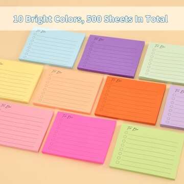 EOOUT 10 Pack Lined Sticky Notes, 3"x4", 500 Sheets, to Do List Notepad, Sticky Notes with Lines, to Do List Planner, Square Sticky Notes for Office, Meeting, School, Home