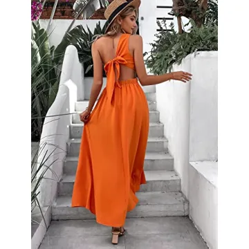 MakeMeChic Women's Sleeveless Cut Out Tie Back Maxi Dress