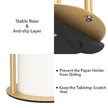 Paper Towel Holder Gold Kitchen Roll Holder, Premium Stainless Steel Paper Towel Holder for Kitchen Roll Organize, Countertop Roll Dispenser with Weighted Base
