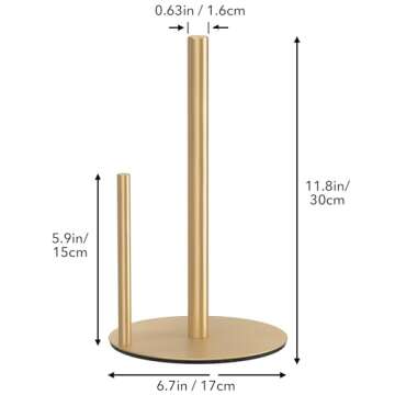 Paper Towel Holder Gold Kitchen Roll Holder, Premium Stainless Steel Paper Towel Holder for Kitchen Roll Organize, Countertop Roll Dispenser with Weighted Base