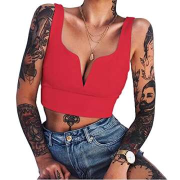 Susupeng Women Sexy Deep V Neck Sleeveless Slim Crop Top Casual Tank (Red)
