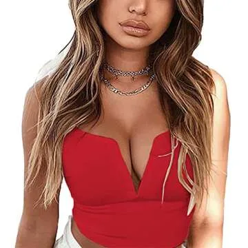 Susupeng Women Sexy Deep V Neck Crop Top - Casual Fashion