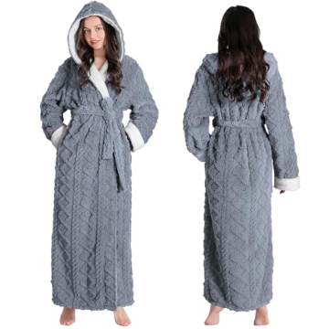 Oksun Womens Long Sherpa Fleece Robe: Cozy Hooded Bathrobe for Winter Comfort