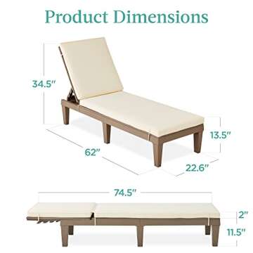 Best Choice Products Outdoor Lounge Chair, Resin Patio Chaise Lounger for Poolside, Backyard, Porch w/Seat Cushion, Adjustable Backrest, 5 Positions, 330lb Capacity - Brown/Ivory