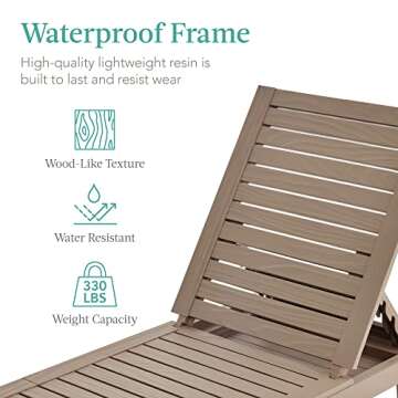 Best Choice Products Outdoor Lounge Chair, Resin Patio Chaise Lounger for Poolside, Backyard, Porch w/Seat Cushion, Adjustable Backrest, 5 Positions, 330lb Capacity - Brown/Ivory