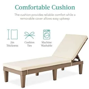 Best Choice Products Outdoor Lounge Chair, Resin Patio Chaise Lounger for Poolside, Backyard, Porch w/Seat Cushion, Adjustable Backrest, 5 Positions, 330lb Capacity - Brown/Ivory