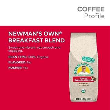 Newman's Own Organics Breakfast Blend, Ground Coffee, Fair Trade Certified, Medium Roast, Bagged 10o...