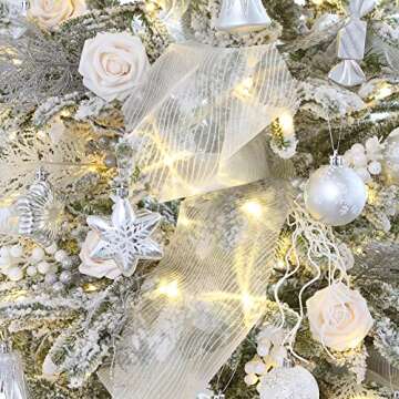 Sea Team 6-Inch-Wide Sheer Glitter Yarn Ribbon, Decorative Mesh Ribbon for Christmas Trees, Wreaths, Garlands, Art Crafts, Seasonal Decorations (3-Pack, 10-Yard/Pack, White)