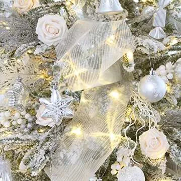 Sea Team 6-Inch-Wide Sheer Glitter Yarn Ribbon, Decorative Mesh Ribbon for Christmas Trees, Wreaths, Garlands, Art Crafts, Seasonal Decorations (3-Pack, 10-Yard/Pack, White)