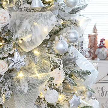 Sea Team 6-Inch-Wide Sheer Glitter Yarn Ribbon, Decorative Mesh Ribbon for Christmas Trees, Wreaths, Garlands, Art Crafts, Seasonal Decorations (3-Pack, 10-Yard/Pack, White)