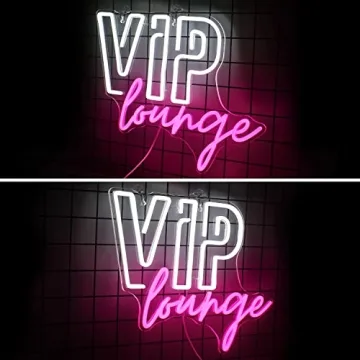 Horseneon VIP Lounge Neon Signs for Wall Decor, VIP Neon Lights Signs for Room Decor, Led Light Up Sign with USB Powered for Bar, Hotel, Cafe, VIP Room, Home Decoration (Pink&White)