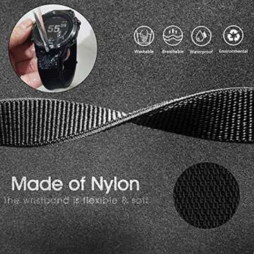 Abanen Hook and Loop Quick Dry 20mm Watch Band for Fenix 7S / Fenix 6S / Fenix 5S / Instinct 2S, Woven Nylon Ultralight Sport Wristband Strap for Garmin epix Pro 42mm(Black)