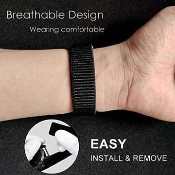 Abanen Hook and Loop Quick Dry 20mm Watch Band for Fenix 7S / Fenix 6S / Fenix 5S / Instinct 2S, Woven Nylon Ultralight Sport Wristband Strap for Garmin epix Pro 42mm(Black)