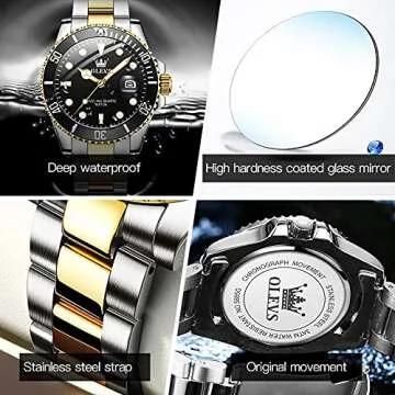 OLEVS Watches for Men Black Mens Dress Watch Analog Quartz Fashion Gold and Silver Stainless Steel Large Mens Watches Waterproof Two Tone Hand Watch Elegant Luxury Watches for Men Relojes Para Hombres