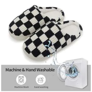 Dumhew Womens Mens House Checkered Slippers - Plaid Memory Foam Comfy Bedroom Indoor Home Slip On Ladies Slippers Size 8.5-9.5,Black