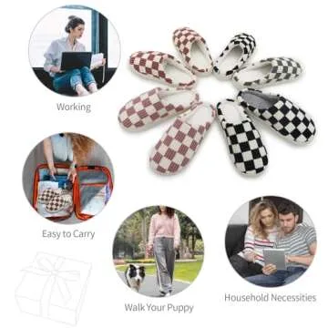 Dumhew Womens Mens House Checkered Slippers - Plaid Memory Foam Comfy Bedroom Indoor Home Slip On Ladies Slippers Size 8.5-9.5,Black