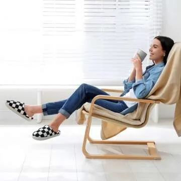 Dumhew Womens Mens House Checkered Slippers - Plaid Memory Foam Comfy Bedroom Indoor Home Slip On Ladies Slippers Size 8.5-9.5,Black