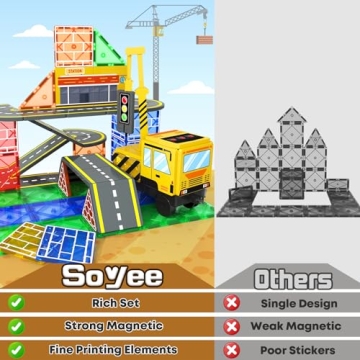 SOYEE Magnetic Tiles Construction Kit with 2 Cranes for Kids