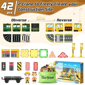 SOYEE Magnetic Tiles Construction Kit with 2 Cranes for Kids